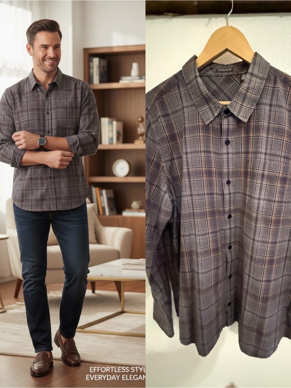 Toad&Co Men’s Large Organic Cotton Plaid Button Down Shirt Brown Gray